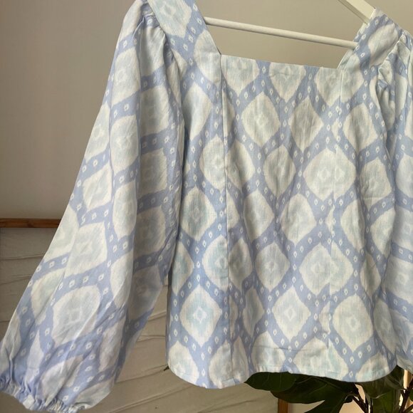 Women's ROBIN TOWLE 100% Linen Smocked Back Top Shirt Size Large L - Picture 2 of 4